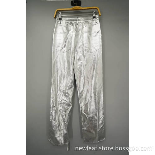 Irregular PU Straight Leg Woven Pants for Women
